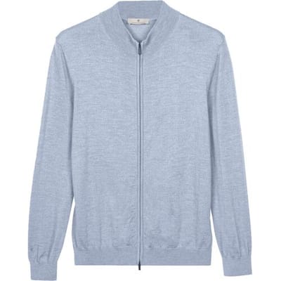 Thomas Maine Vest Fine Merino Full 2-Way Zip Single Knit Licht Blauw / male
