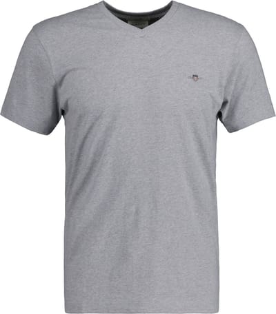 Gant T-Shirt Fine Shield Embroidery Uni V-Neck Grijs Melange / male