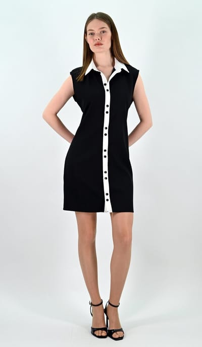 YesMooi - Contrast Mini Jurk - Doorknoopjurk met kraag - S (36)