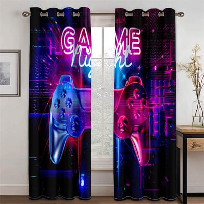 3D Print Goedkoop Modern Videogame Controller Gamer Dunne Schaduw Polyester Raamgordijnen voor Slaapkamer Woonkamer Huisdecoratie Haak 120W243H&Grommet Top