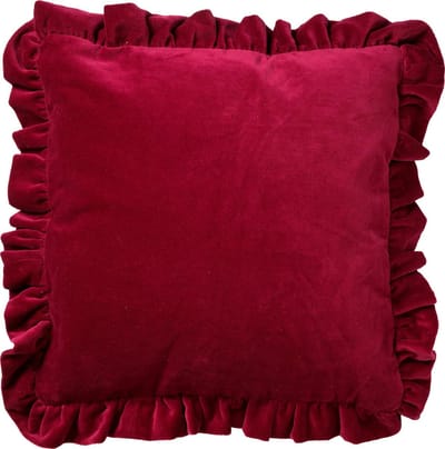 Dutch Decor YARA - Sierkussen 45x45 cm - 100% katoen - velvet - met ruches - Red Plum - donkerroze - Inclusief binnenkussen - Luxe kussens voor woonkamer & bank