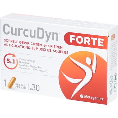 CurcuDyn Forte - 30 Capsules - Ondersteunt spieren & gewrichten + kraakbeen - Met kurkuma, gember & boswellia - Natuurlijk complex voor soepele beweging