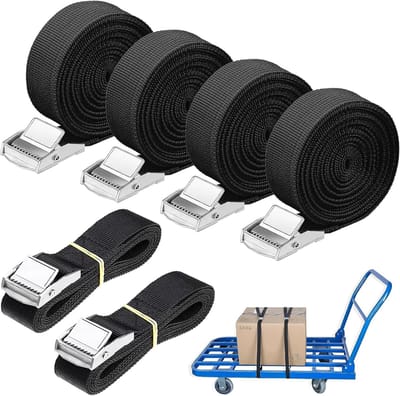 6 Stuks Spanbanden - Zwart - Met Klemgesp - Belastbaar tot 250 kg - Verstelbaar voor Auto's, Fietsen, Steekwagens, Motoren - 1m / 3m