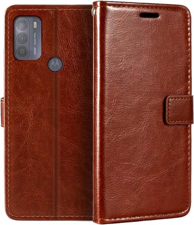 Portemonnee Book Case Hoesje Geschikt voor: Motorola Moto G50 bruin