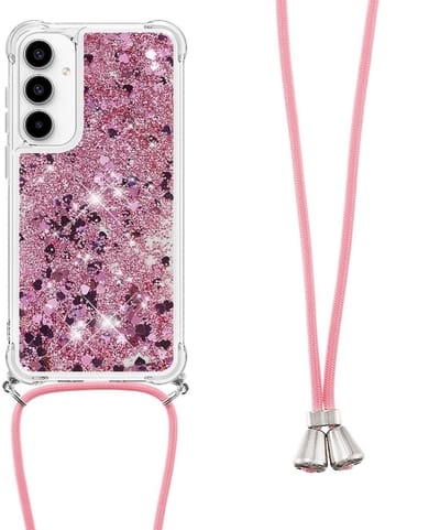 Coverup Hoesje - Geschikt voor Samsung Galaxy A56 Hoesje - Coverup Liquid Glitter Back Cover met Koord - Rose Gold