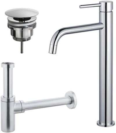 FugaFlow Eccelente Sobrado Badkamer Slim Wastafelkraanset - verhoogde wastafelkraan - always open plug - design sifon - Chroom