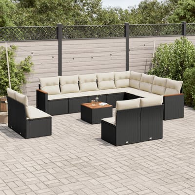 vidaXL - 13-delige - Loungeset - met - kussens - poly - rattan - zwart