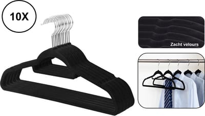 10x PD® - kledinghangers - Zwart VELOURS - Kledinghangers zwart - kledinghangers anti slip - kleding hangers