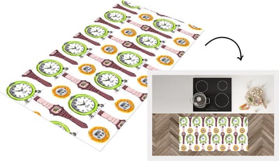 Keukenloper - Loper keuken - Wekker - Horloges - Stopwatch - Patronen - 120x60 cm - Keukenloper vinyl