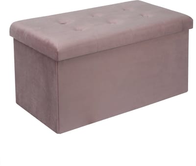 BukkitBow - Opvouwbare Velvet Opbergpoef - Kubus Opbergkist (76X37,5CM) - Roze