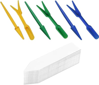 Set van 3 transplantatiegereedschappen met etiketten, plantenprikken en vork voor zaaien, verpotten en tuinieren (15 cm)
