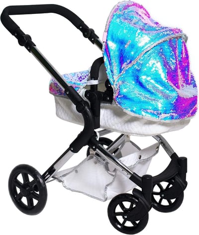 Poppenwagen Enkel - Speelgoed Kinderwagen - Poppen Verzamelen - Draaibare Wielen - 39.5 x 15.5 x 54 cm - Zeemeermin