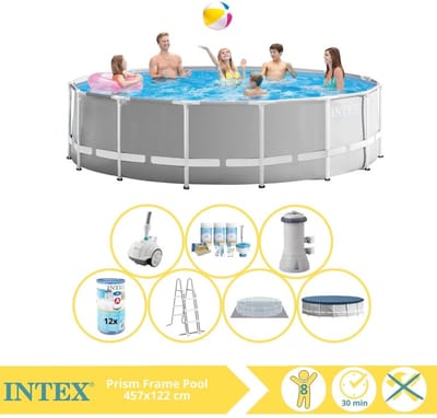 Intex Prism Frame Zwembad - Opzetzwembad - 457x122 cm - Inclusief Onderhoudspakket, Filter en Zwembad Stofzuiger