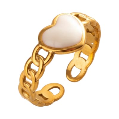 Aramat Jewels | Ringen | Verstelbare RVS Ring met Emaille Hartje - Goudkleur (8 mm) | Wit | |8mm | Staal | Volwassenen | Verkleurd niet