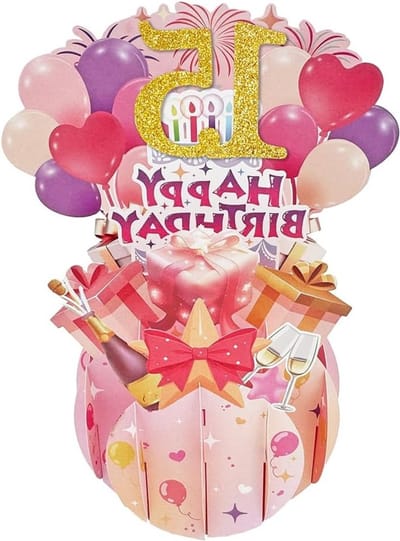 Vrolijke 15e Verjaardag Pop-Up Kaart voor Meisjes - Uniek Cadeau voor Dochter, Nichte of Vriendin - Grappige 3D Verjaardagskaart voor Haar