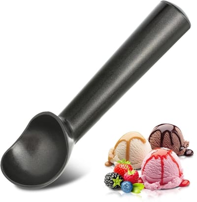 Daity IJsschep van roestvrij staal - Eendelige aluminium schep met antiaanbaklaag - Vriesbestendig, stevig en duurzaam ontwerp - Gemakkelijk schoon te maken - Geschikt voor gelato, koekjesdeeg, sorbet, amandelen (1-Pack，Zwart)