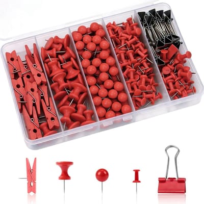 Punaises set - Kantoor pinnen - Decoratie ophangen - 5 diverse stijlen - 200 stuks - Rood