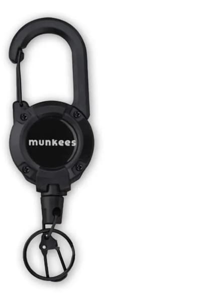 Munkees Retractor sleutelhanger met karabijnhaak en badgehouder, stalen kabelgesp, sleutelhouder