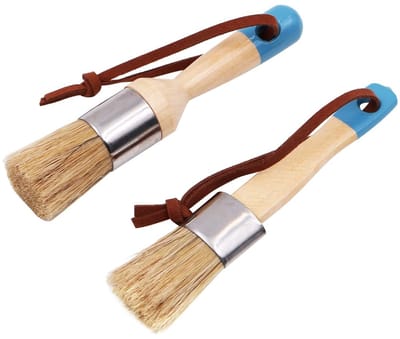 Dailygoody - Krijt- en wasverfpenselen - 2 stuks - Natuurlijk haar - Ronde borstel - Geschikt voor meubels - Blauw - Doe-het-zelf schilderen