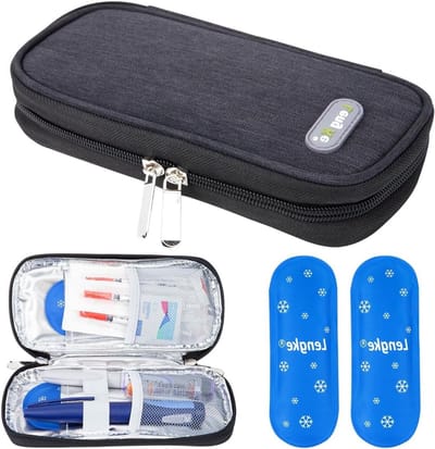 Insuline Diabetes Reistasje met 2 Koelgel Bags - Draagbare Koeltas voor Insuline en Diabetesaccessoires (Zwart)