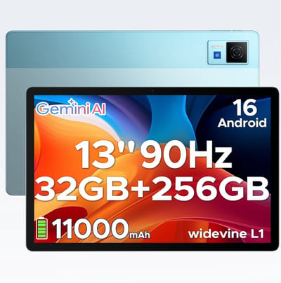 DOOGEE U13 - Tablet - 32GB RAM + 256GB ROM/2TB - Gemini AI - Android 16 - 13 inch 90Hz FHD - 11000mAh/18W - 4 luidsprekers - 13MP + 5MP - 2.4G/5G WiFi - Widevine L1 - Bluetooth 5.0 - OTG - GPS - Face ID - Blauw