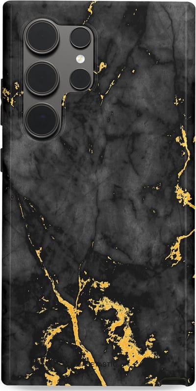 Casetastic hoesje geschikt voor Samsung Galaxy S24 Ultra - Dubbellaagse bescherming - Zwarte Marmer Goud - Fashion Case - Zwart Goud