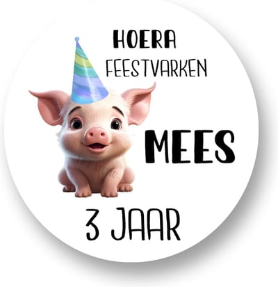 Traktatie Stickers Met Naam en Leeftijd - Feestvarken - Gepersonaliseerd - Sluitstickers - Kinderfeest Traktatie - Uitdelen - Uitdeeltraktatie - Traktatiestickers Pimp Studio