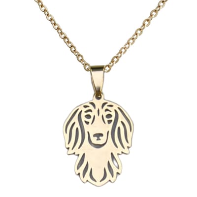 Fako Bijoux® - Ketting Met Hanger - Stainless Steel - RVS - Staal - Hond - Hondenkop - Teckel - Goudkleurig