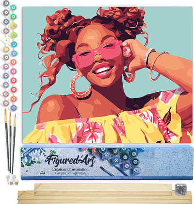 Figured'Art Schilderen op Nummer Volwassenen canvas Heldere lach- Handwerk acrylverf Kit DIY Compleet - 40x50cm met DIY houten lijst