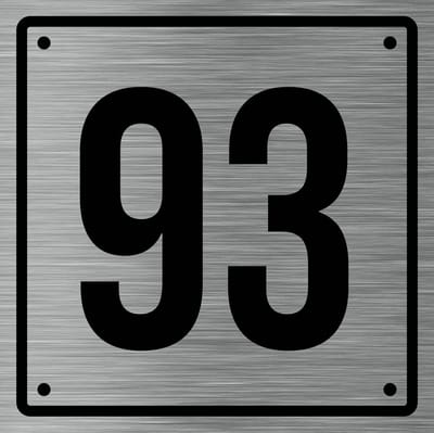 Huisnummerbord 93 - Incl. Schroeven en Pluggen – Acrylaat - 10 x 10 cm - RVS met Zwart