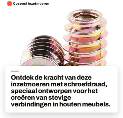 Dailygoods- Inzetmoeren Assortiment - Zeskantschroefmoeren - Hoogwaardig Koolstofstaal - Duurzaam en Roestbestendig - M6*20mm - Voor Houten Meubels - Schroefmoeren