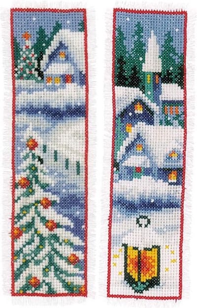 Vervaco - Bladwijzer kit - Winterdorpen set van 2 - PN-0158348 - Borduren - Borduurpakket - Borduurpakket volwassenen - Borduurpakket kind
