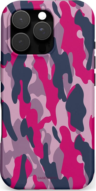 Casetastic hoesje geschikt voor Apple iPhone 16 Pro - MagSafe - Dubbellaagse bescherming - Urban Pink Camo - Fashion Case - Lila Roze Donkergrijs Grijs