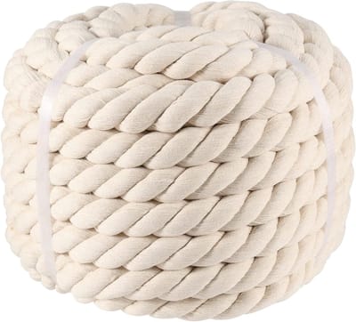 1 Inch x 50 Feet Katoenen Touw, Natuurlijke Katoen, 3 Strengen Gedraaid Touw voor Macramé, DIY Projecten, Hangende Mandjes en Decoratie