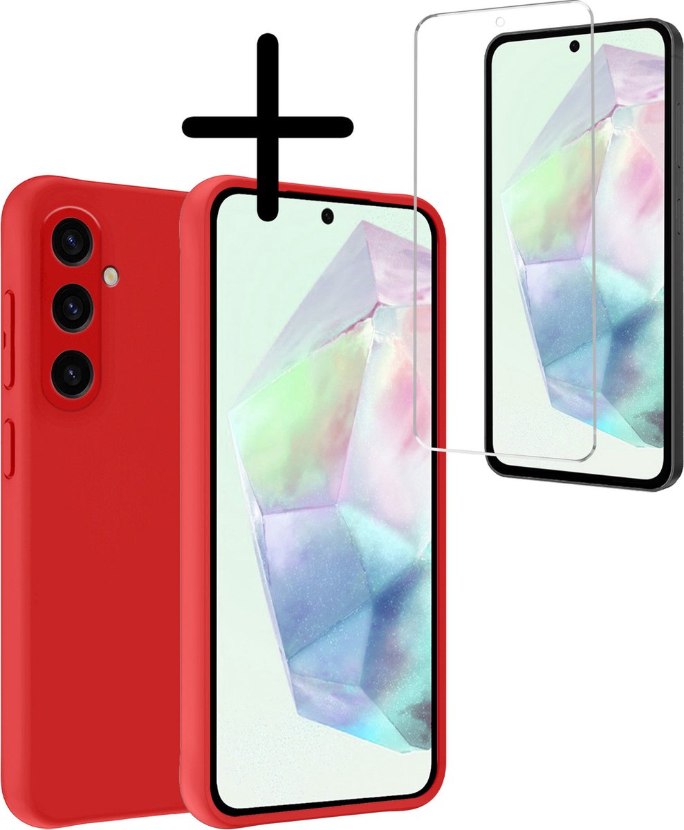 Hoesje Met Screenprotector - Geschikt voor Samsung Galaxy A35 - Sterk & Shockproof - Back Cover - Siliconen Case - Telefoon Hoes - Rood