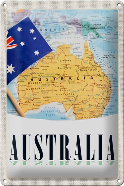 Blechschild Reise 20x30cm Australien Kontinent Atlas Karte