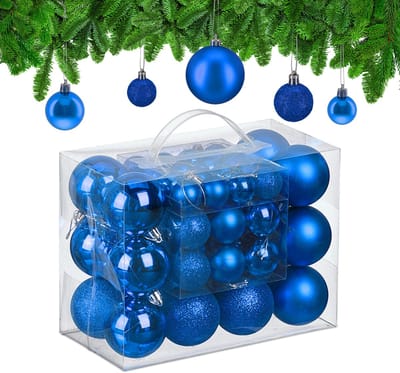 kerstballen set van 50 - Ø 3, 4 en 6 cm - plastic - onbreekbaar - blauw