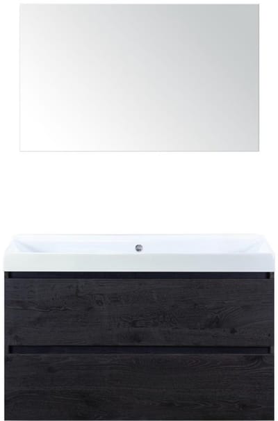 Maxx XL Badmeubelset 100 cm - Black Oak - Wastafel Just Zonder Kraangat met Spiegel