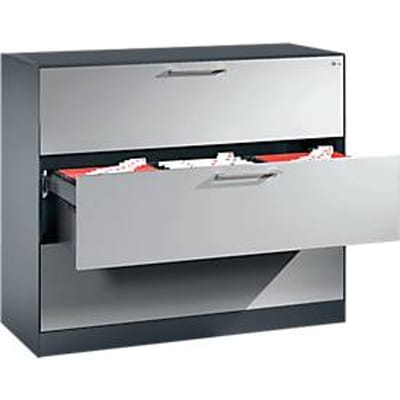 Hangmappenkast Asisto C 3000, 3 schuifladen, 3 rijen, B 1200 mm, antraciet/aluminium