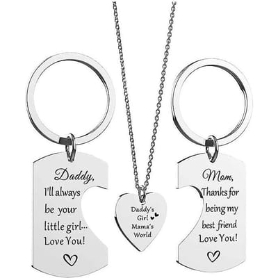 Ensemble de 3 Colliers Assortis Papa Maman Fille Acier Inoxydable Colliers Père Mère Fille Bijoux de Famille Cadeaux white