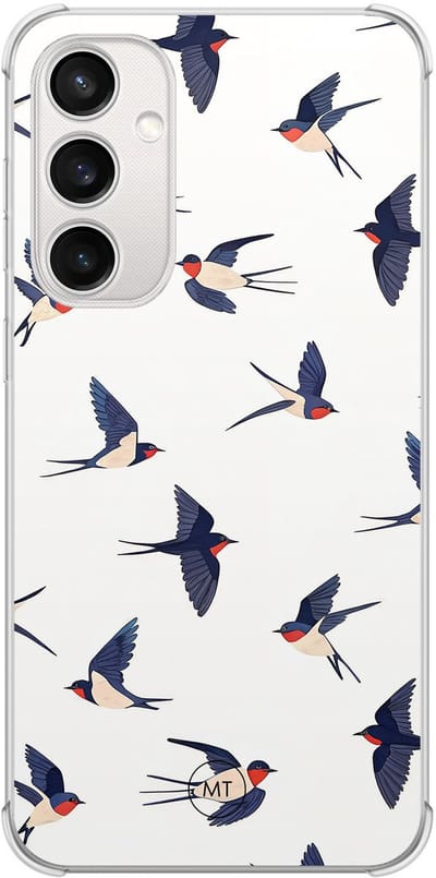 Hoesje (shockproof) geschikt voor Samsung Galaxy S23 FE - Birdies - Extra sterke case - TPU/polycarbonaat - Print - Blauw, Transparant