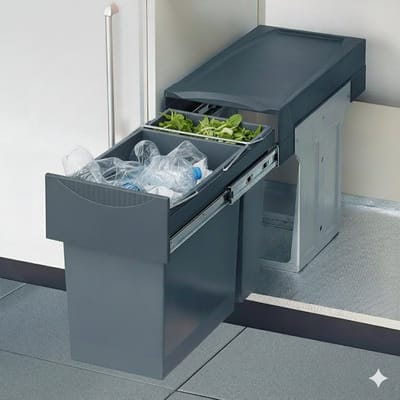 Hailo Tandem De Luxe - Inbouw Prullenbak - 31 Liter Inhoud - 25 x 40 x 49 cm - Met 2 Compartimenten - Grijs