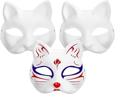 Set van 3 DIY Kat Gezicht Maskers voor Halloween, Cosplay en Feestelijke Kostuums - Witte Papieren Maskers voor Kinderen