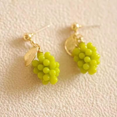 Groene Druiven Oorbellen met Kralen, Kleine Frisse Bos Oorbellen voor Vrouwen, Eenvoudige en Veelzijdige Oorbellen, Dagelijkse Accessoires voor op het Werk groen