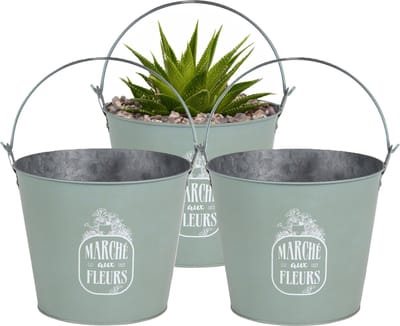 Sunnydays Emmer/plantenpot/bloempot - 3x - zink - jadegroen - D24 x H19 cm