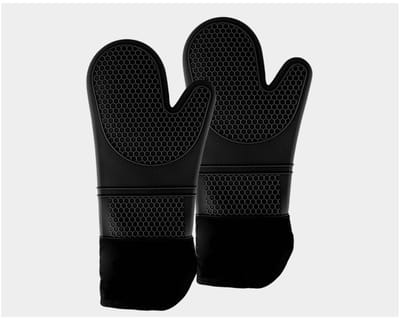 Hittebestendige siliconen ovenwanten – Antislip schuin ontwerp – Zachte katoenen voering – Flexibel en duurzaam – Geschikt voor koken, bakken en grillen (Zwart) – Set van 2