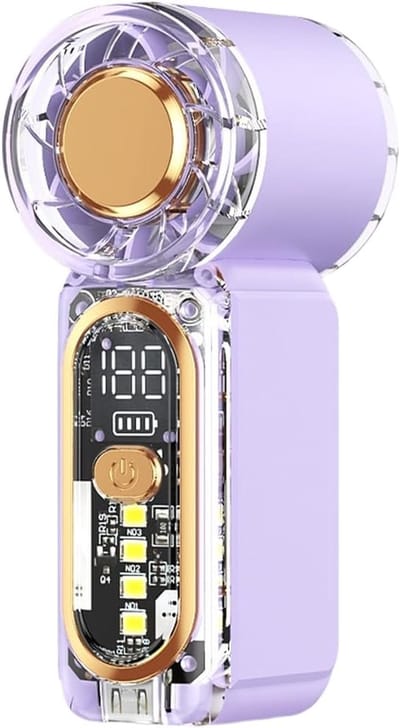 VHV - Handventilator - draagbare USB ventilator voor reizen, festival en camping - licht ontwerp met LED licht en 1500 mAh batterij - paars ABS 9 x 3.5 x 2.6 cm
