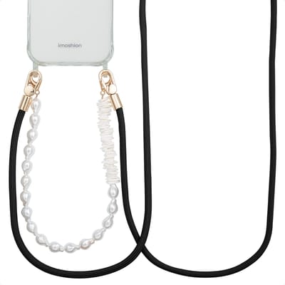 Selencia Telefoonkoorden Set met Parels en Schelpen - Midnight Black