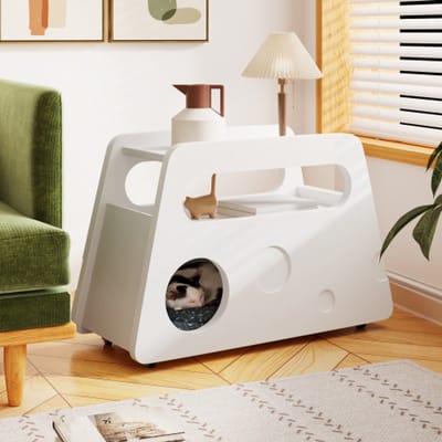 Witte Bijzettafel op Wielen – Modern & Mobiel Sideboard met Afgeronde Randen – Ruimtebesparend 81×33×51,5 cm