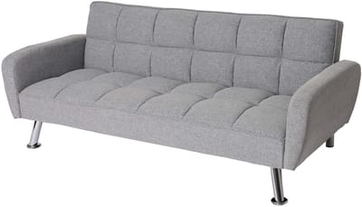Sofa MCW-K19, bank slaapbank logeerbed slaapbank, nosag schorsing slaapfunctie 203cm ~ stof/textiel lichtgrijs